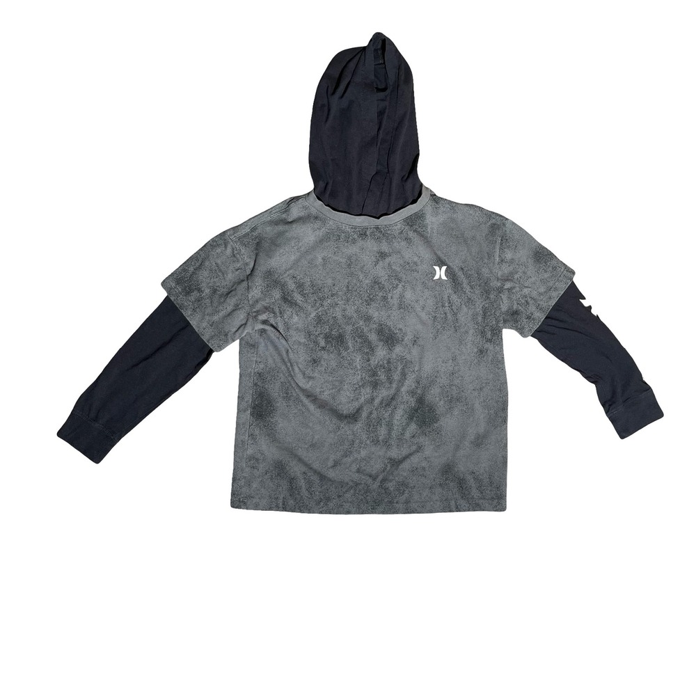 Hurley Boys Hoodie Long Sleeve T Shirt Gray Tie Dye Size M 10 12